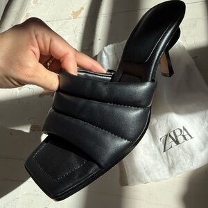 Zara Elegant Black Heeled Mules